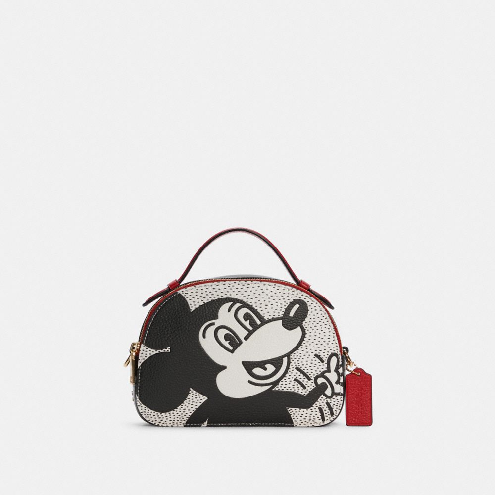 COACH®,DISNEY MICKEY MOUSE X KEITH HARING SERENA SATCHEL,Novelty Leather,Small,Gold/Chalk Multi,Front View