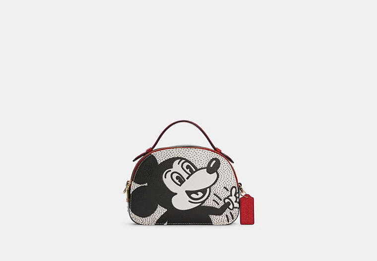 COACH®,DISNEY MICKEY MOUSE X KEITH HARING SERENA SATCHEL,Leather,Gold/Chalk Multi,Front View