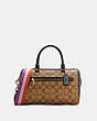 COACH®,ROWAN SATCHEL BAG IN BLOCKED SIGNATURE CANVAS,Medium,Gold/Khaki Brown Multi,Front View