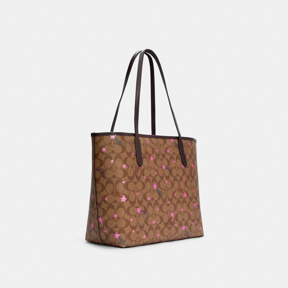 City Tote Bag In Signature Canvas With Disco Star Print