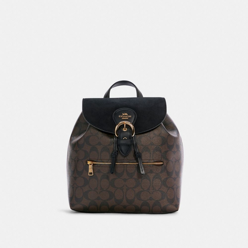 Coach - Charlie Medium Signature Monogram Backpack Brown/Black