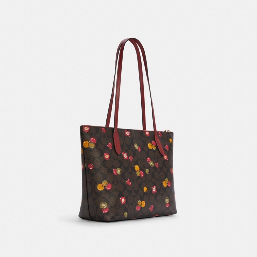 Zip Top Tote Bag In Signature Canvas With Ornament Print