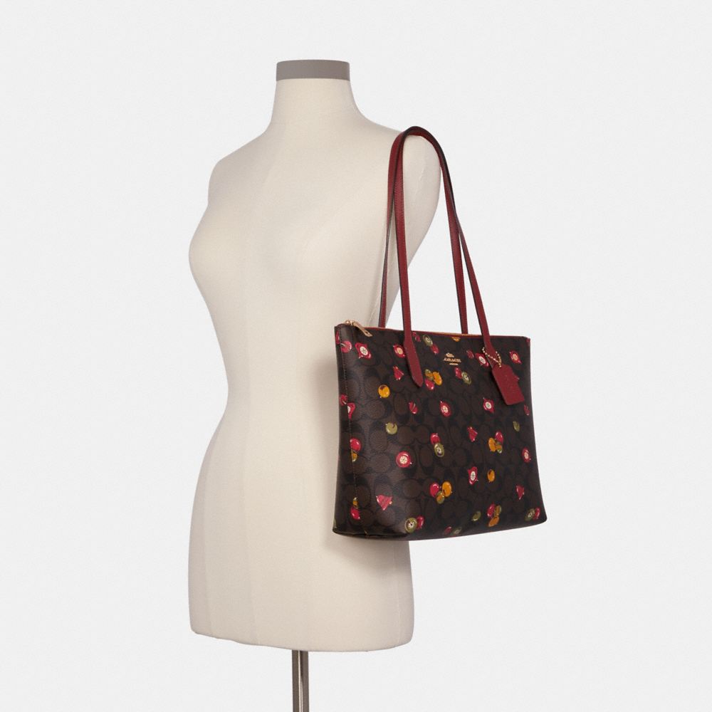 Zip Top Tote Bag In Signature Canvas With Ornament Print