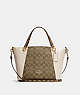 COACH®,KACEY SATCHEL IN COLORBLOCK SIGNATURE CANVAS,Signature Coated Canvas/Smooth Leather/Exotic,Large,Gold/Khaki Chalk Multi,Front View