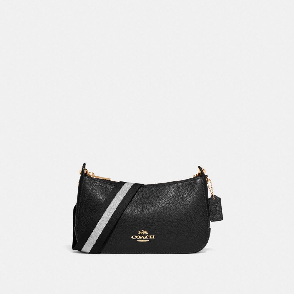 COACH®,JÉS BAGUETTE,Cuir de galets,Or/Noir,Front View