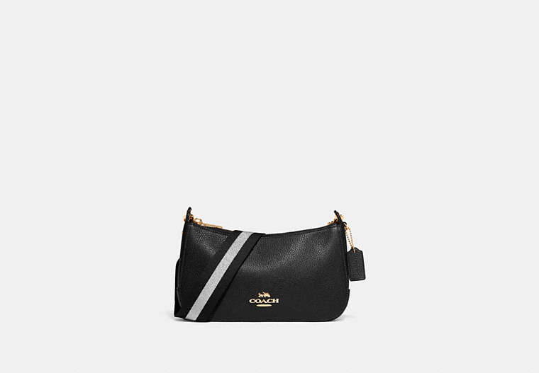 COACH®,JES BAGUETTE,Pebbled Leather,Small,Gold/Black,Front View image number 0