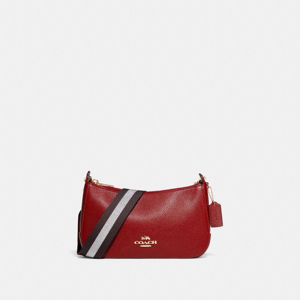 COACH®,JÉS BAGUETTE,Cuir de galets,Doré/Rouge 1941,Front View