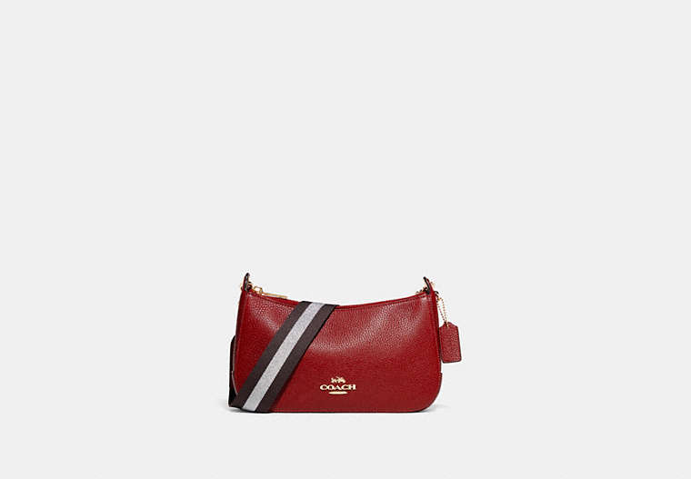COACH®,JES BAGUETTE,Pebbled Leather,Small,Gold/1941 Red,Front View