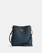 COACH®,MINI TOWN BUCKET BAG,Pebble Leather,Small,Gold/Denim,Front View