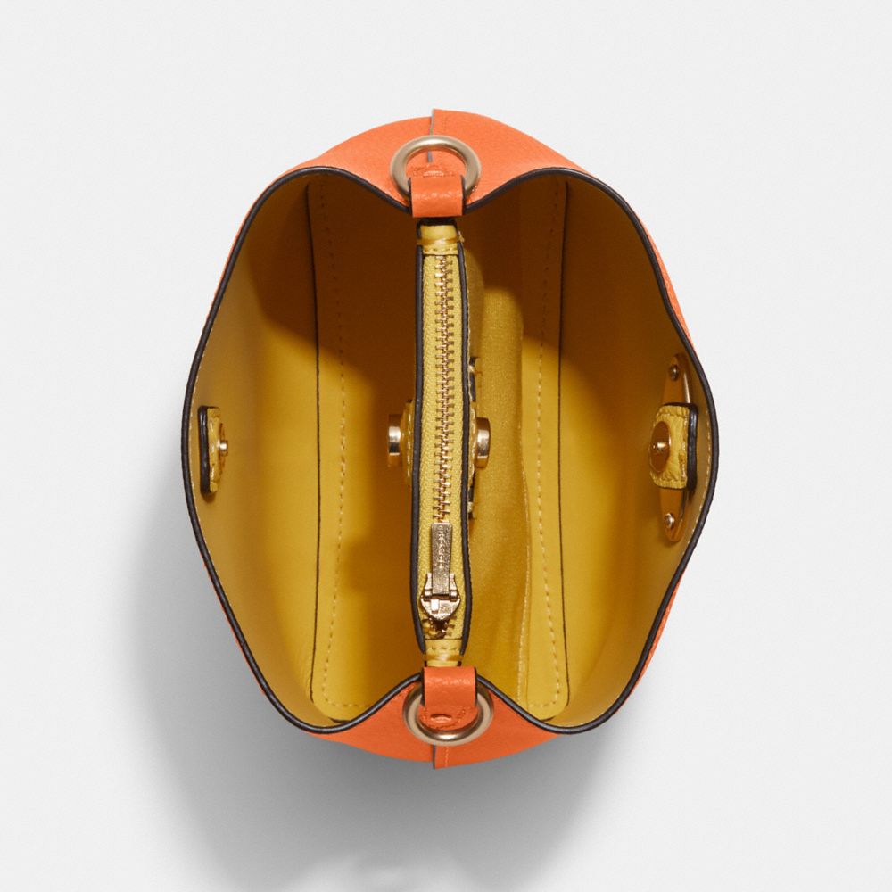 COACH®,MINI TOWN BUCKET BAG,Pebbled Leather,Small,Gold/Candied Orange,Inside View,Top View