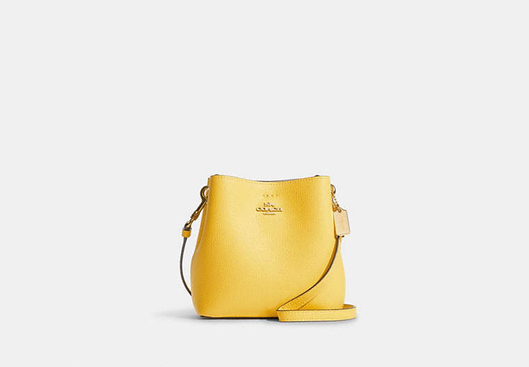 COACH®,MINI TOWN BUCKET BAG,Pebble Leather,Small,Gold/Retro Yellow,Front View