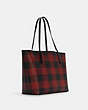 COACH®,CITY TOTE WITH BUFFALO PLAID PRINT,n/a,Large,Silver/Black/1941 Red Multi,Angle View