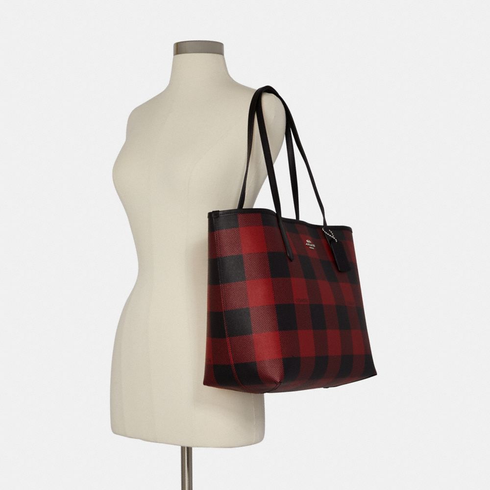 Coach Outlet City Tote with Brushed Plaid Print - Brown - One Size