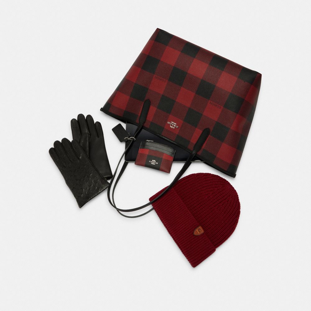 COACH®,City Tote Bag With Buffalo Plaid Print,,Angle View