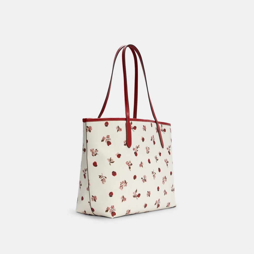 COACH®,CITY TOTE BAG WITH LADYBUG FLORAL PRINT,n/a,X-Large,Gold/Chalk Multi,Angle View
