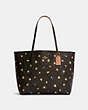 COACH®,CITY TOTE BAG IN SIGNATURE CANVAS WITH VINTAGE MINI ROSE PRINT,n/a,X-Large,Gold/Brown Black Multi,Front View