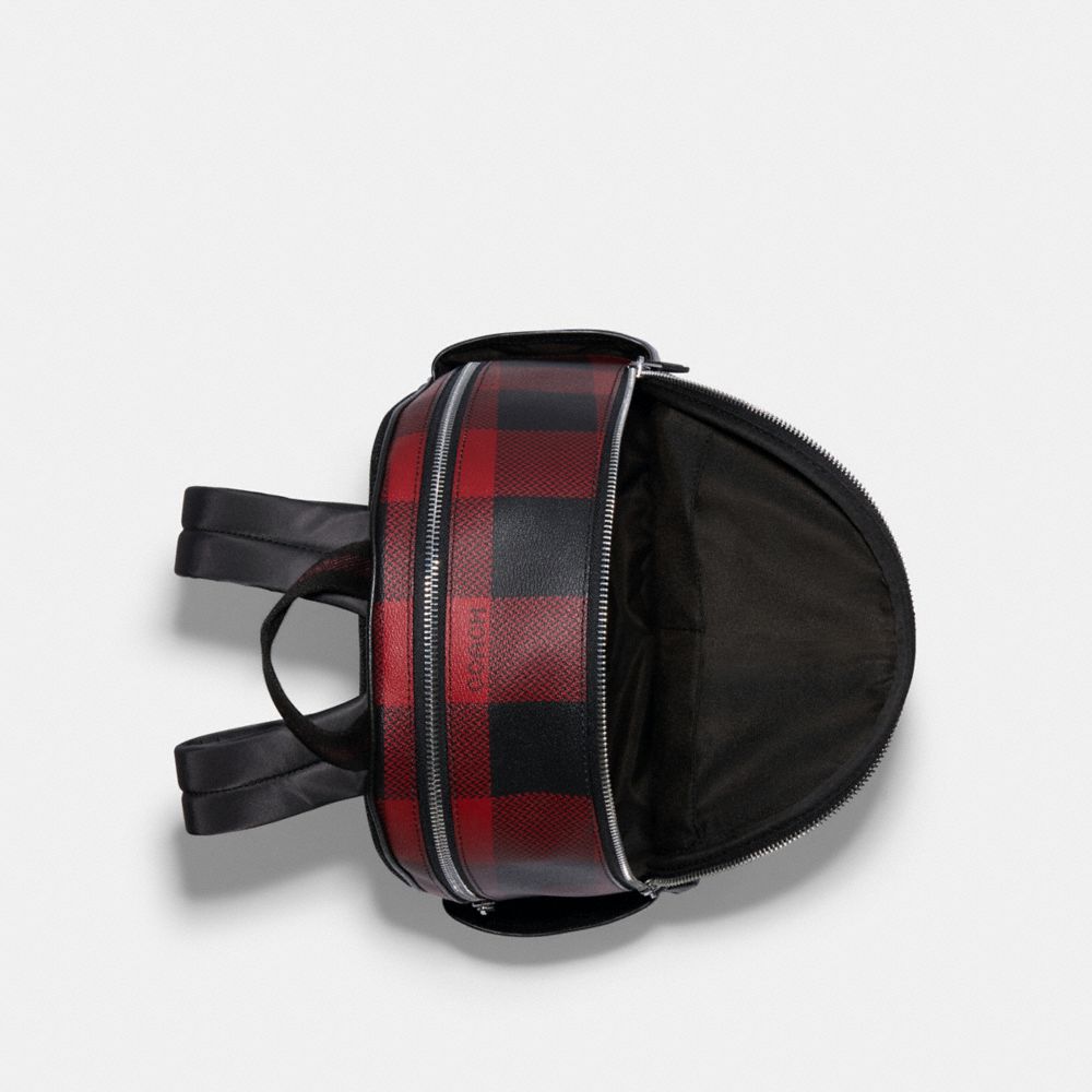 COACH®,COURT BACKPACK WITH BUFFALO PLAID PRINT,Signature Coated Canvas/Pebble Leather,X-Large,Silver/Black/1941 Red Multi,Inside View,Top View