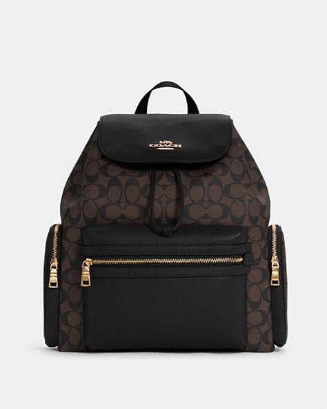 COACH®,BABY BACKPACK IN SIGNATURE CANVAS,Signature Coated Canvas,Travel,Gold/Brown Black,Front View