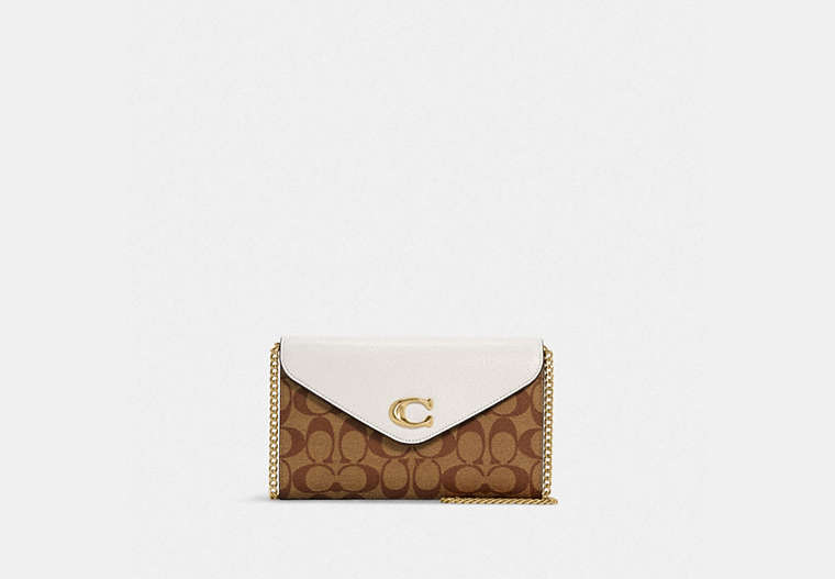 COACH®,TAMMIE CLUTCH CROSSBODY IN SIGNATURE CANVAS,Signature Coated Canvas/Smooth Leather,Mini,Gold/Khaki/Chalk,Front View