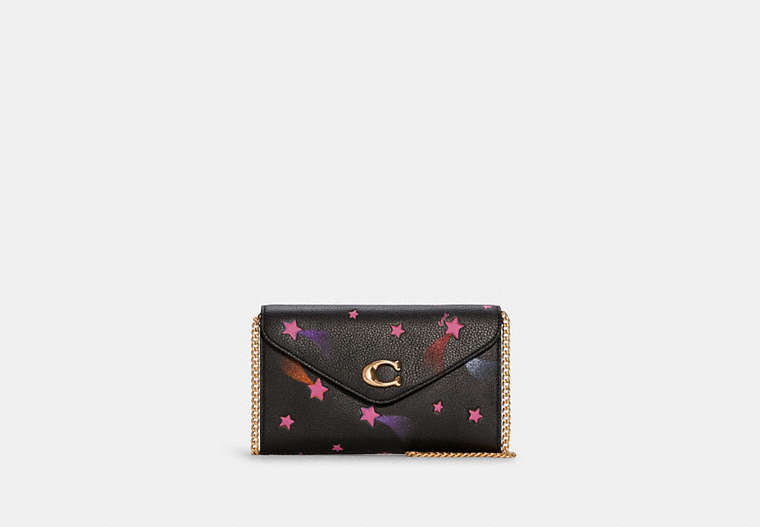 COACH®,TAMMIE CLUTCH CROSSBODY WITH DISCO STAR PRINT,Pebble Leather,Mini,Gold/Black Multi,Front View