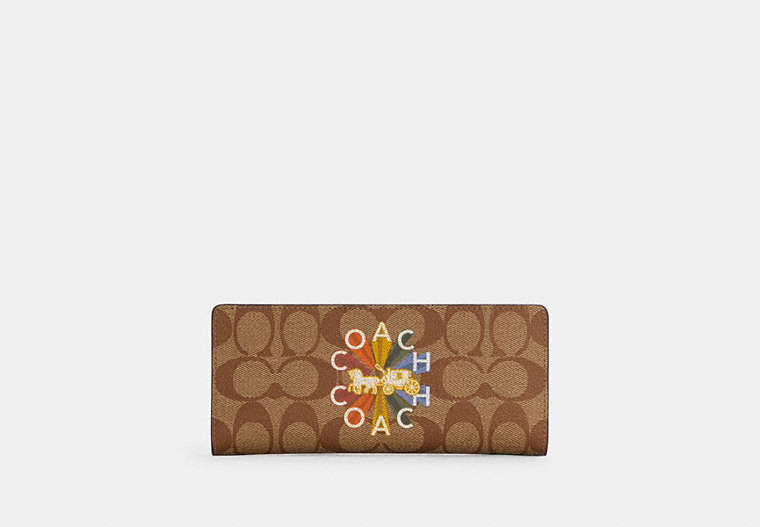 Slim Wallet In Signature Canvas With Coach Radial Rainbow