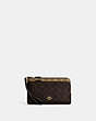 COACH®,DOUBLE ZIP WALLET IN BLOCKED SIGNATURE CANVAS,pvc,Gold/Khaki Brown Multi,Front View