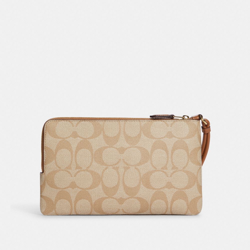 COACH®,Double Zip Wallet In Blocked Signature Canvas,Canvas,Leather,Pouch,Wristlet,PVC,Logo,Casual,,Interior View