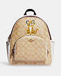 COACH®,COURT BACKPACK IN SIGNATURE CANVAS WITH TIGER,Gold/Light Khaki Chalk,Front View