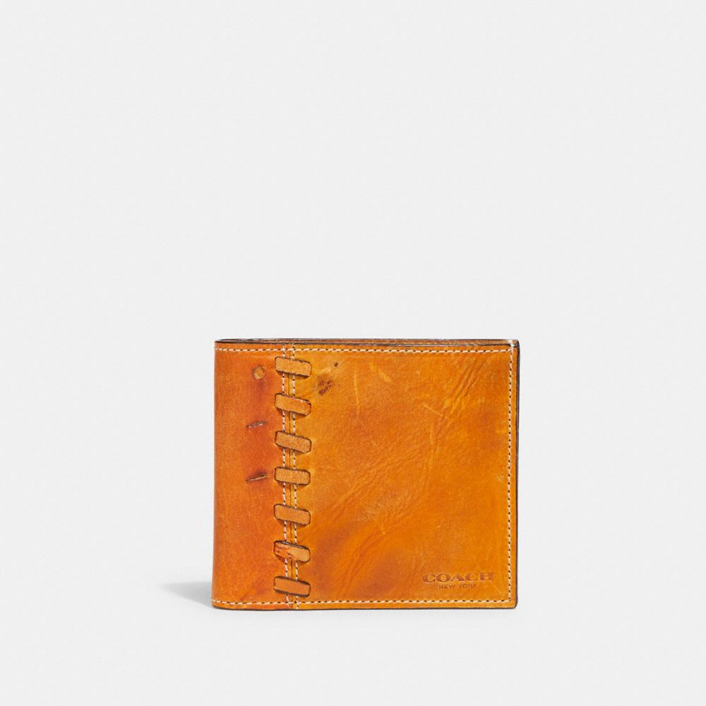 COACH®,Double Billfold Wallet In Upcycled Baseball Glove Leather,,Front View