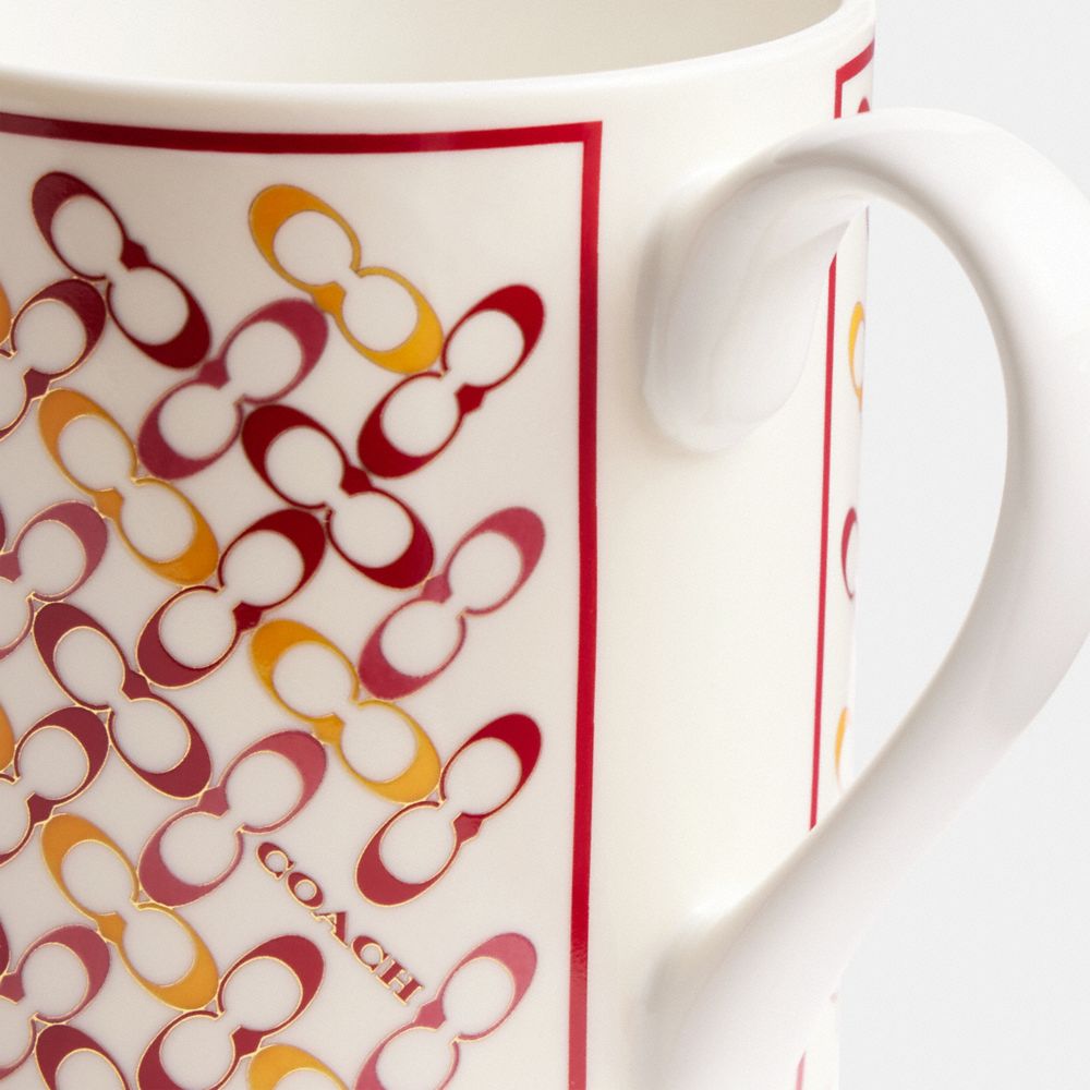 COACH®,Signature Mug,Mug,Ceramic,Border Embellishment,Multi Color,Closer View