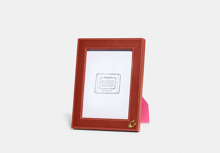 COACH®,PICTURE FRAME,Pebble Leather,Mini,Brass/Red Sand/Confetti Pink,Front View