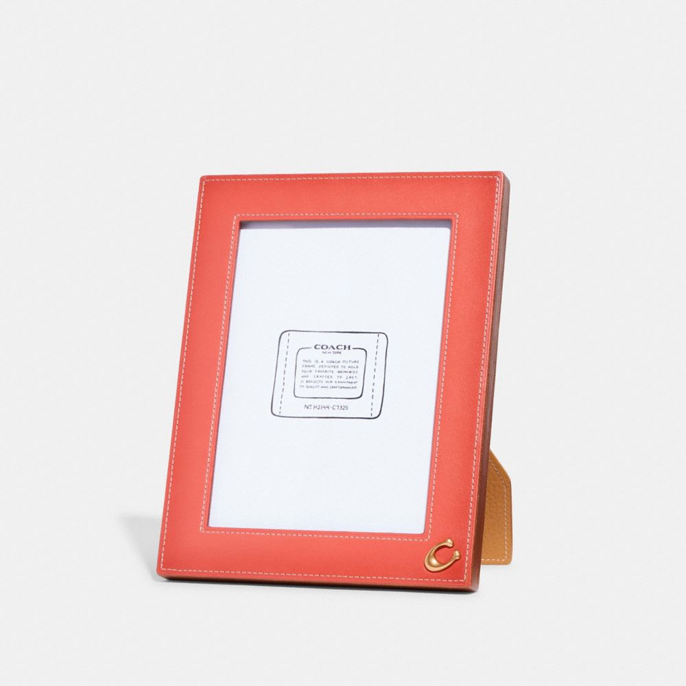 COACH®,CADRE POUR PHOTO,Laiton/Tangerine/Brun pâle,Front View