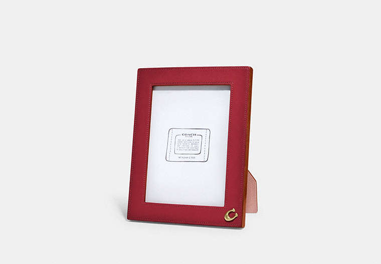 COACH®,PICTURE FRAME,Pebble Leather,Mini,Brick Red Pink,Front View