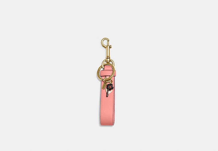 COACH®,LOOP BAG CHARM,Smooth Leather,Brass/Candy Pink,Front View image number 0
