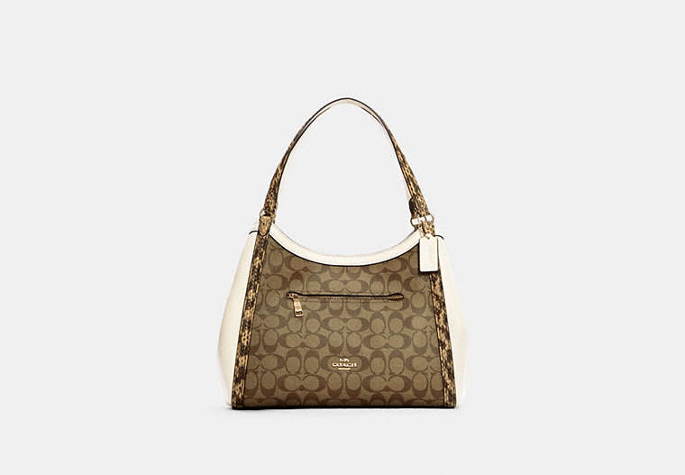 COACH®,KRISTY SHOULDER BAG IN COLORBLOCK SIGNATURE CANVAS,Signature Coated Canvas/Smooth Leather/Exotic,Large,Gold/Khaki Chalk Multi,Front View
