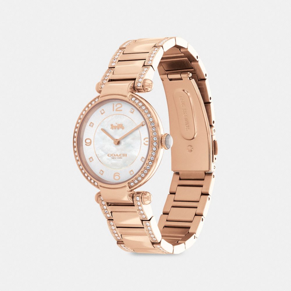 COACH®,MONTRE CARY, 34 MM,Métal,Or rose,Angle View