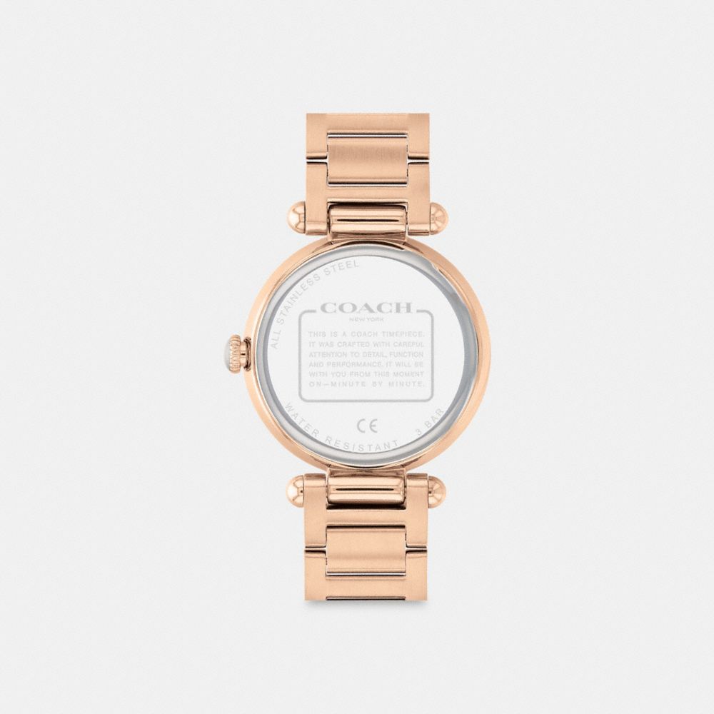 COACH®,Cary Watch, 34 Mm,Analog,Crystal,Gem Embellishment,Word Embellishment,Pave Embellishment,Logo,Water Resistant,Rose ...,Multi Color,Back View
