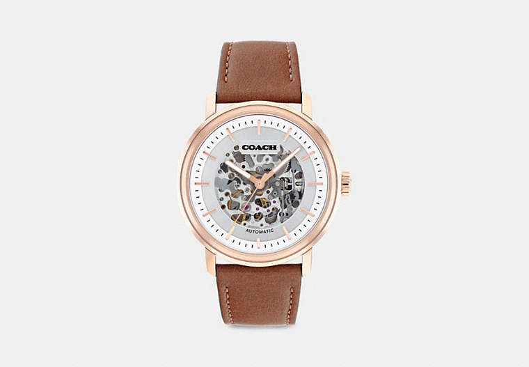 COACH®,HARRISON WATCH, 42MM,Metal,Saddle,Front View