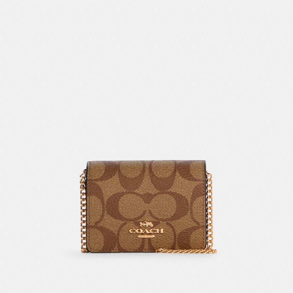 Coach Brown/Black Signature Canvas Mini Wallet On A Chain Coach