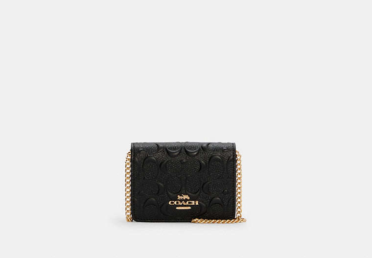 COACH®,MINI WALLET ON A CHAIN IN SIGNATURE LEATHER,Mini,Gold/Black,Front View