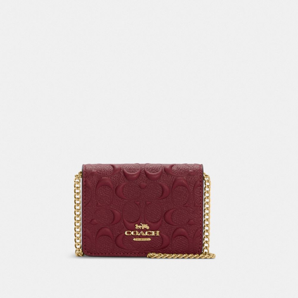 COACH®,Mini Wallet On A Chain In Signature Leather,,Front View