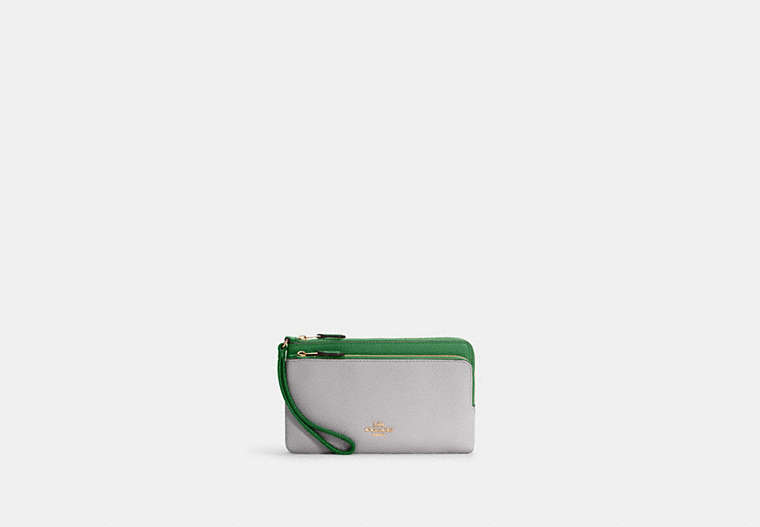 COACH®,DOUBLE ZIP WALLET IN COLORBLOCK,Refined Pebble Leather,Mini,Im/Kelly Green Multi,Front View