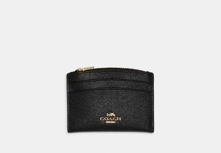COACH®,SHAPED CARD CASE,Leather,Gold/Black,Front View