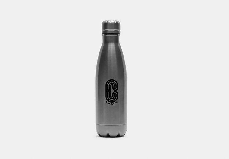 COACH®,WATER BOTTLE WITH COACH PRINT,Black Antique Nickel/Gunmetal,Front View