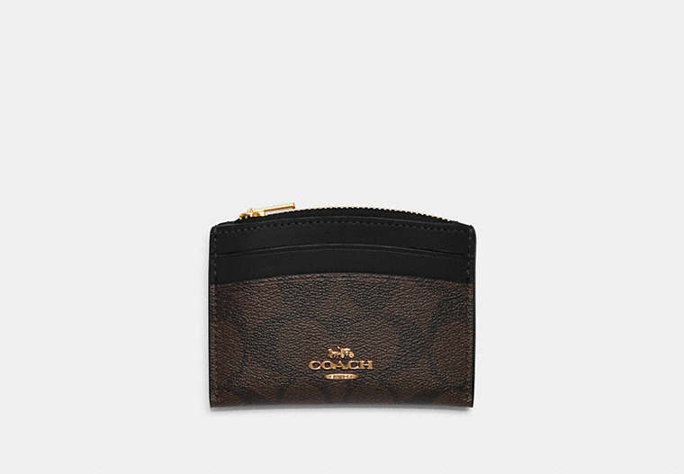 COACH®,SHAPED CARD CASE IN SIGNATURE CANVAS,pvc,Mini,Gold/Brown Black,Front View