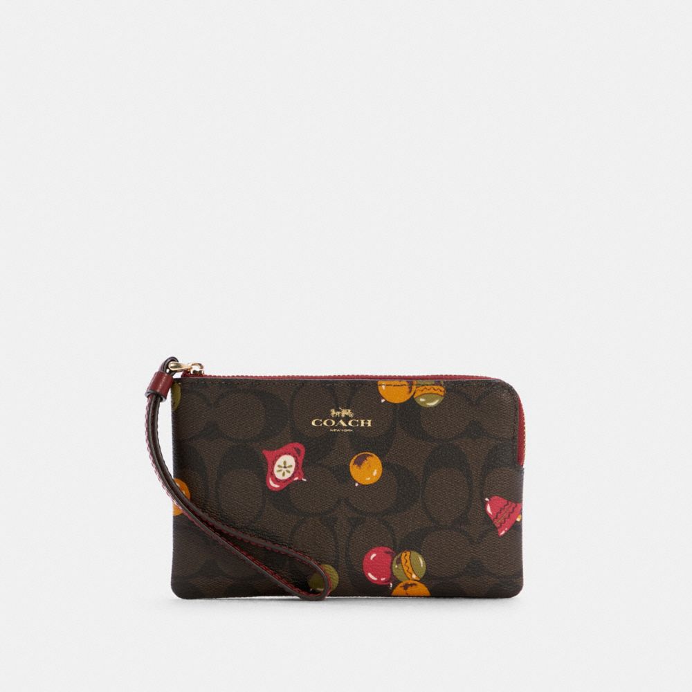 Coach Zip Card Case In Signature Canvas With Ornament Print C7417