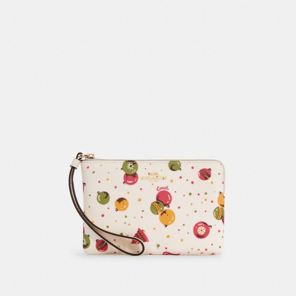 Corner Zip Wristlet With Ornament Print