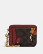 COACH®,ZIP CARD CASE IN SIGNATURE CANVAS WITH ORNAMENT PRINT,Gold/Brown Black Multi,Front View