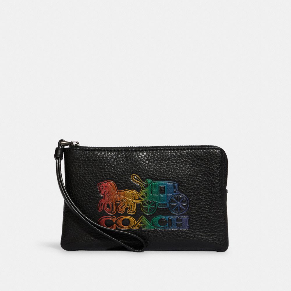 COACH®,Corner Zip Wristlet With Horse And Carriage,,Front View