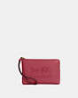 COACH®,CORNER ZIP WRISTLET WITH HORSE AND CARRIAGE,pvc,Mini,Gold/Rouge,Front View